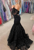 Black Mermaid Sweetheart Prom Dresses Sparkly Lace Formal Evening Dresses PD99