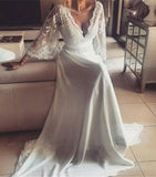 Romantic Boho V Neck Lace Appliques Chiffon Long Beach Wedding Dresses with Sash N629