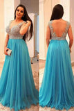 A-Line V-neck Sleeveless Beading Brush Train Chiffon Plus Size Prom Dresses