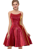 A Line Spaghetti Straps Burgundy Lace Up Short Homecoming Dresses