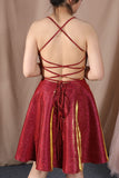 A Line Spaghetti Straps Burgundy Lace Up Short Homecoming Dresses
