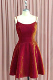 A Line Spaghetti Straps Burgundy Lace Up Short Homecoming Dresses