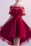 Burgundy Sweetheart High Low Homecoming Dress with Wrap, Sweet 16 Dresses N1667