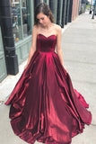 Cheap Burgundy Sweetheart Long Prom Dress, Simple Puffy Formal Dress N1243