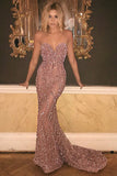 Strapless See-through Rose Sequin Sweetheart Mermaid Tulle Prom Dresses with Rhinestone,N416