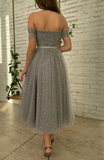 Sweet Sparkly Off the Shoulder Tulle Prom Dresses N2007