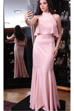 Elegant Pink High Neck Sleeveless Sheath Long Evening Dress, Unique Long Prom Dress