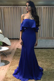 Royal Blue Off the Shoulder Mermaid Sexy Long Prom Dresses N968