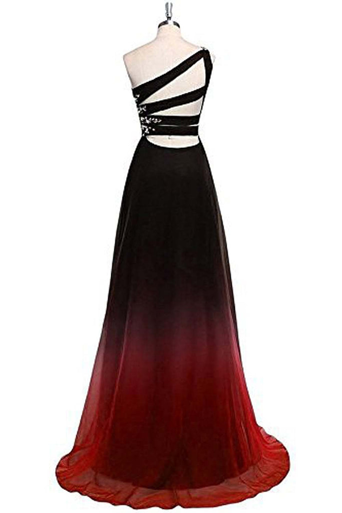 Gradient One Shoulder Ombre Chiffon Beading Evening Dress N733
