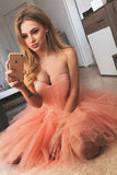 A Line Sweetheart Short Coral Beading Tulle Homecoming Dresses N978