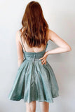 Sparkle Green V-Neck Short Homecoming Dresses