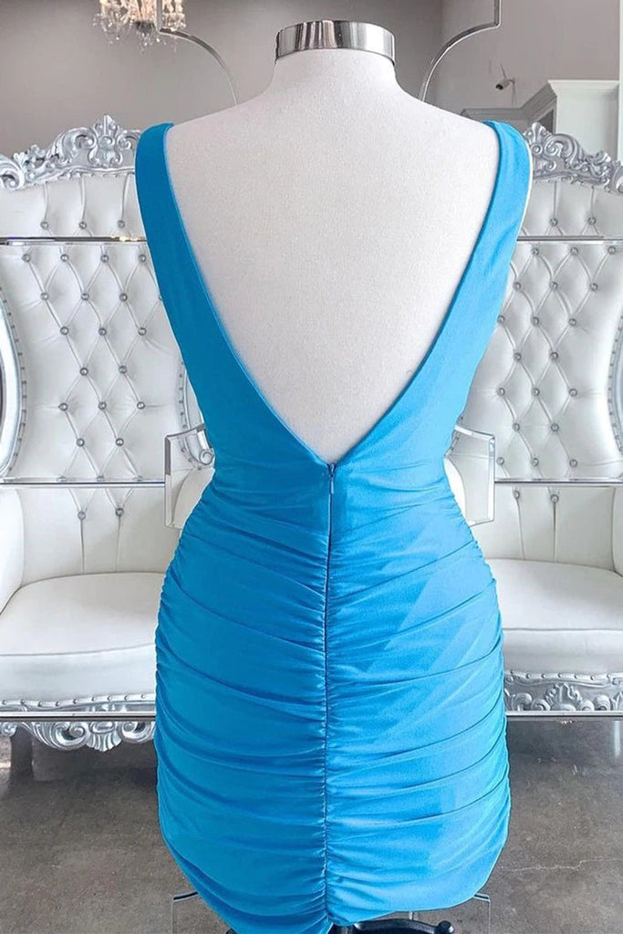 Blue V-Neck Short Homecoming Dresses