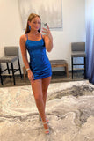 Shiny Blue Sequins Lace Up Short Homecoming Dress