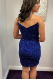 Sparkle Royal Blue Strapless V-Neck Sequins Homecoming Dresses