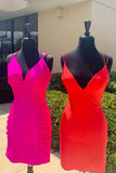Sexy Spaghetti Strapss V Neck Satin Short Prom Dresses Homecoming Dresses