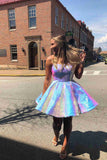 Shiny A Line Spaghetti Strapss Short Prom Dresses Homecoming Dresses