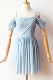 Blue A Line Off-the-shoulder Chiffon Short Prom Dresses Homecoming Dresses
