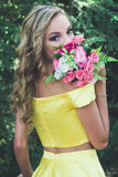 Two Pieces Yellow Off the shoulder Stain Short Prom Dresses Homecoming Dresses