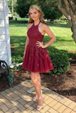 A Line Sleeveless Appliques Tulle Short Prom Dresses Homecoming Dresses