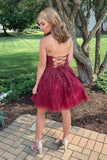 A Line Sleeveless Appliques Tulle Short Prom Dresses Homecoming Dresses