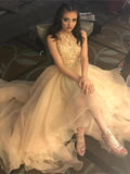 A Line Sparkly Sleeveless Halter Organza Evening Dresses Prom Dresses