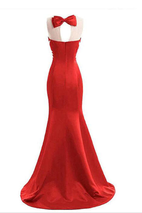 Red Mermaid Sleeveless Prom Dresses with Appliques Long Formal Dresses with Sparkles N1583