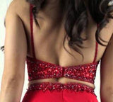 Red Two Piece Prom Dresses with Beading Charming Long Homecoming Dresses N1425