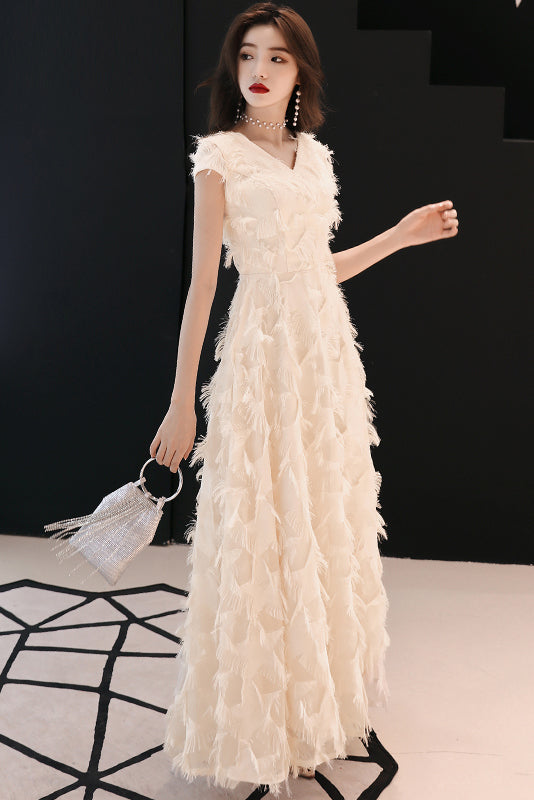 Elegant A Line V-Neck Cap Sleeve Floor Length Prom Dress