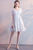 A Line Elegant White V-Neck Party Dress Short Homecoming Dress
