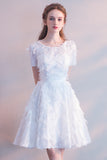 A Line Elegant Round Neck Short Sleeves Homecoming Dress