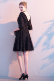 Black Deep V-Neck Half Sleeves A Line Short Homecoming Dresses