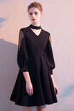 Sexy Black Halter V Neck Long Sleeves A Line Short Homecoming Dress