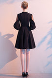 Sexy Black Halter V-Neck Long Sleeves A Line Short Homecoming Dress