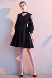 Sexy Black Halter V-Neck Long Sleeves A Line Short Homecoming Dress