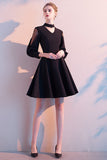 Sexy Black Halter V-Neck Long Sleeves A Line Short Homecoming Dress