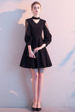 Sexy Black Halter V-Neck Long Sleeves A Line Short Homecoming Dress