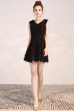 Black V-Neck Slim Sleeveless Sparkling Short Homecoming Dress