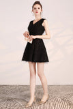 Black V-Neck Slim Sleeveless Sparkling Short Homecoming Dress