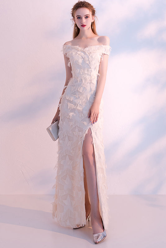 A Line Elegant Off The Shoulder Long Prom Dress With Hight Split