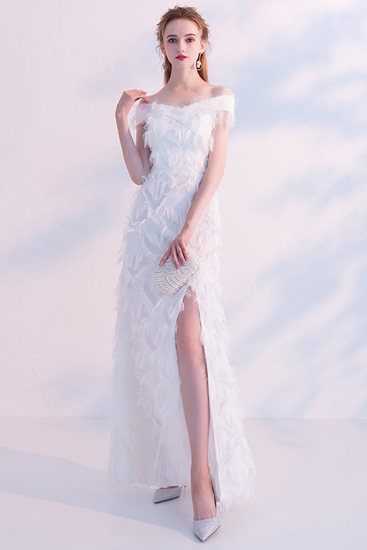A Line Elegant Off The Shoulder Long Prom Dress With Hight Split