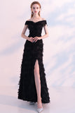 A Line Elegant Off The Shoulder Long Prom Dress With Hight Split