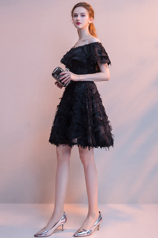 Elegant Black Off The Shoulder Short Homecoming Dress