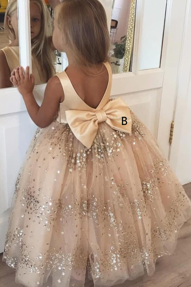 Lovely Flower Girl Dresses with Bow on the Back Puffy Long Flower Girl