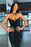 Mermaid Spaghetti Strap Dark Green Sequins Long Prom Dress PD0195