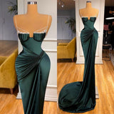 Spaghetti Straps Party Dresses Dark Green Mermaid Prom Dresses with Rhinestone PD0534