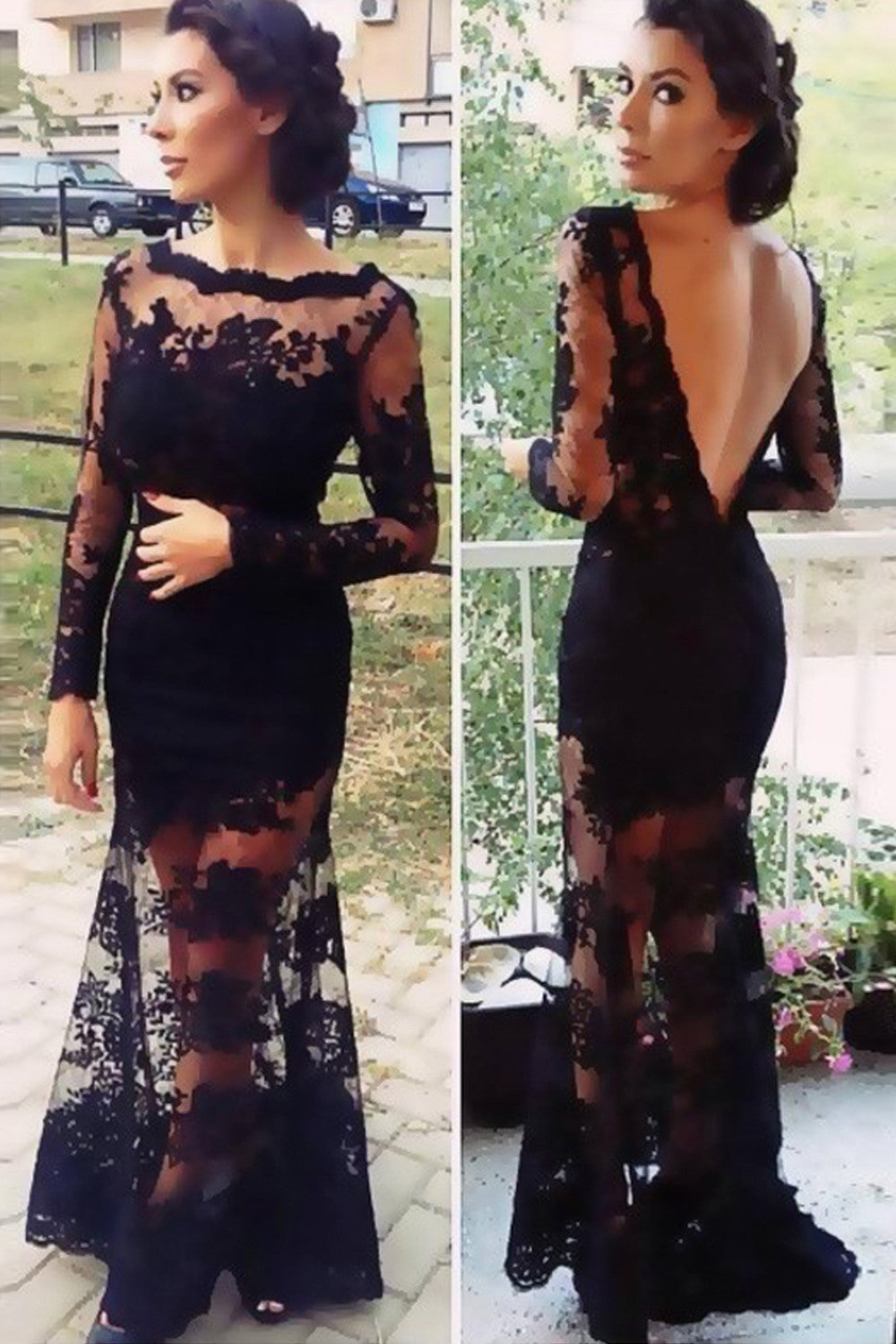 Newest Sheath Black Lace Prom Dresses Evening Dresses ED4