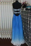 Sweetheart Gradient Ombre Blue Chiffon Beaded Long Prom Dress