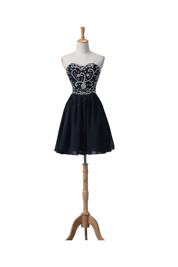 Navy Blue Chiffon Beaded Short Prom Evening Dresses ED0666