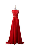 Red Lace Chiffon Beaded Long Prom Dresses