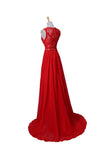Red Lace Chiffon Beaded Long Prom Dresses